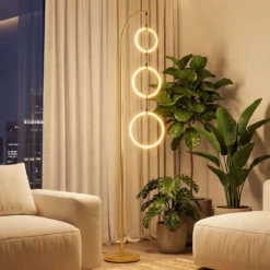 3 Flammig LED Stehleuchte Leselampe mit 3 Hängenden Lampenringen & Fußschalter Standleuchte