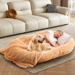 Flauschiges Hundebett für Menschen & Hunde mit Waschbare Hundedecke abnehmbarem Bezug Riemen 171 x 115 cm