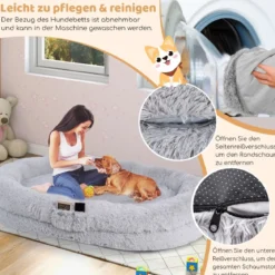 Flauschiges Hundebett für Menschen & Hunde mit Waschbare Hundedecke abnehmbarem Bezug Riemen 171 x 115 cm