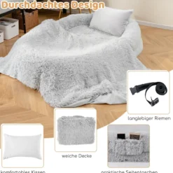 Flauschiges Hundebett für Menschen & Hunde mit Waschbare Hundedecke abnehmbarem Bezug Riemen 171 x 115 cm