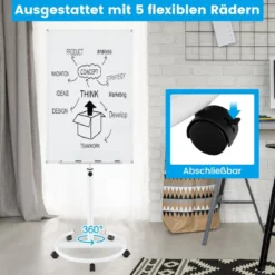 Flipchart Ständer auf Rollen mit Magneten & Markern Höhenverstellbares Whiteboard Weiß