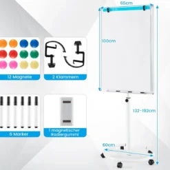 Flipchart Ständer auf Rollen mit Magneten & Markern Höhenverstellbares Whiteboard Weiß
