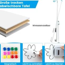 Flipchart Ständer auf Rollen mit Magneten & Markern Höhenverstellbares Whiteboard Weiß