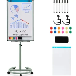 Flipchart Ständer auf Rollen mit Magneten & Markern Höhenverstellbares Whiteboard Grün
