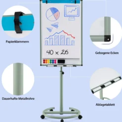 Flipchart Ständer auf Rollen mit Magneten & Markern Höhenverstellbares Whiteboard Grün
