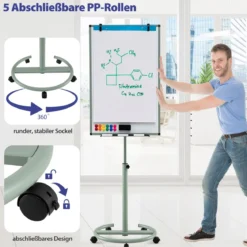 Flipchart Ständer auf Rollen mit Magneten & Markern Höhenverstellbares Whiteboard Grün