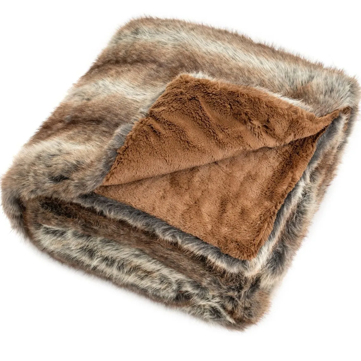Fluffige Kunstfell-Wohndecke weicher Plüsch kuschelige Kunstmarderfell-Decke Braun-Taupe153 x 203 cm