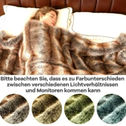 Fluffige Kunstfell-Wohndecke weicher Plüsch kuschelige Kunstmarderfell-Decke Braun-Taupe153 x 203 cm