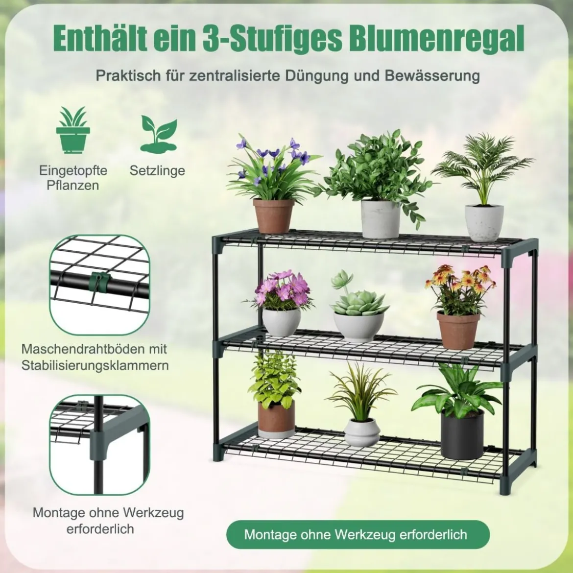 Foliengewächshaus Begehbares Mini-Gewächshaus mit Blumenregal 198,5 x 98 x 215 cm Grün