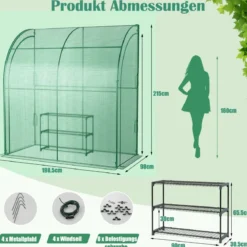 Foliengewächshaus Begehbares Mini-Gewächshaus mit Blumenregal 198,5 x 98 x 215 cm Grün