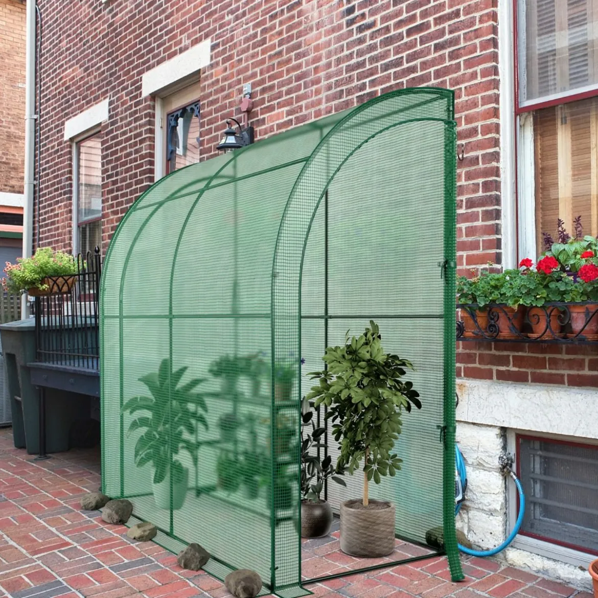 Foliengewächshaus Begehbares Mini-Gewächshaus mit Blumenregal 198,5 x 98 x 215 cm Grün