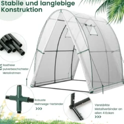 Foliengewächshaus mit Allwetter-PE-Abdeckung & Rolltür & Fenster 181 x 181 x 200 cm Weiß