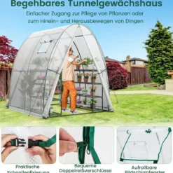 Foliengewächshaus mit Allwetter-PE-Abdeckung & Rolltür & Fenster 181 x 181 x 200 cm Weiß