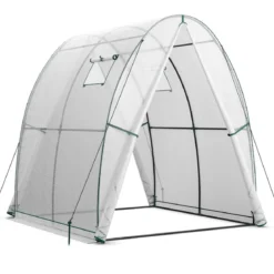 Foliengewächshaus mit Allwetter-PE-Abdeckung & Rolltür & Fenster 181 x 181 x 200 cm Weiß