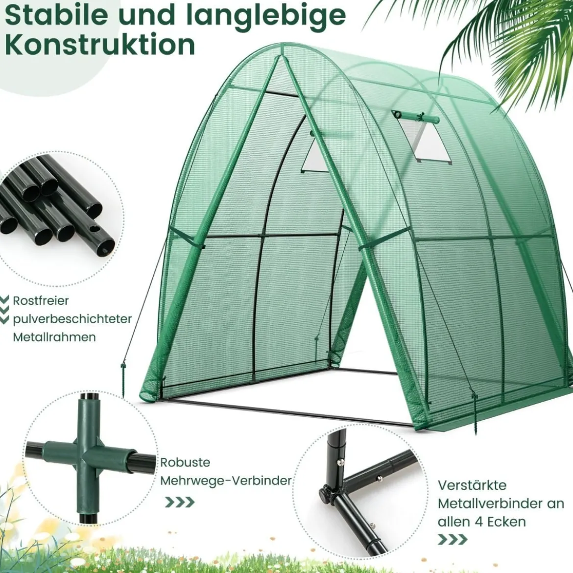 Foliengewächshaus mit Allwetter-PE-Abdeckung & Rolltür & Fenster 181 x 181 x 200 cm Grün