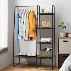 Freistehende Garderobe Kleiderständer aus Metall mit Regalen 100 x 40 x 150 cm