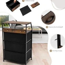 Freistehender Aufbewahrungsschrank mit 3 Schubladen und Ablage 45 x 30 x 92 cm Rustikales Braun