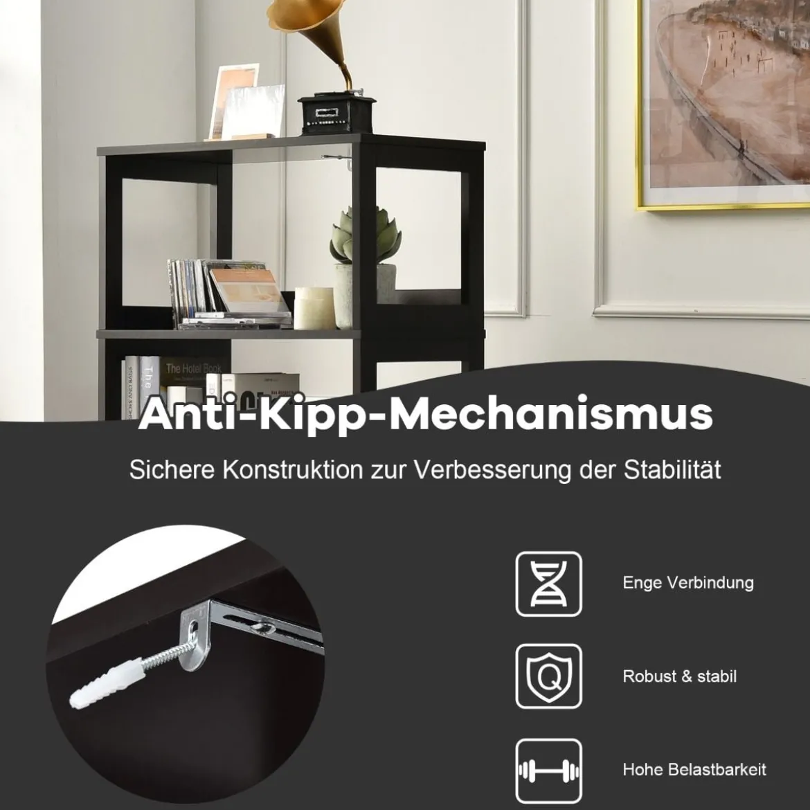 Freistehender Badezimmerschrank mit 2 Türen & 3 offenen Regalen & Schublade Hochschrank Schwarz
