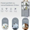 Freistehender Badezimmerschrank mit 2 Türen & 3 offenen Regalen & Schublade Hochschrank Grau