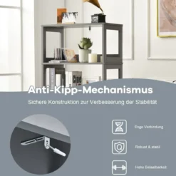 Freistehender Badezimmerschrank mit 2 Türen & 3 offenen Regalen & Schublade Hochschrank Grau