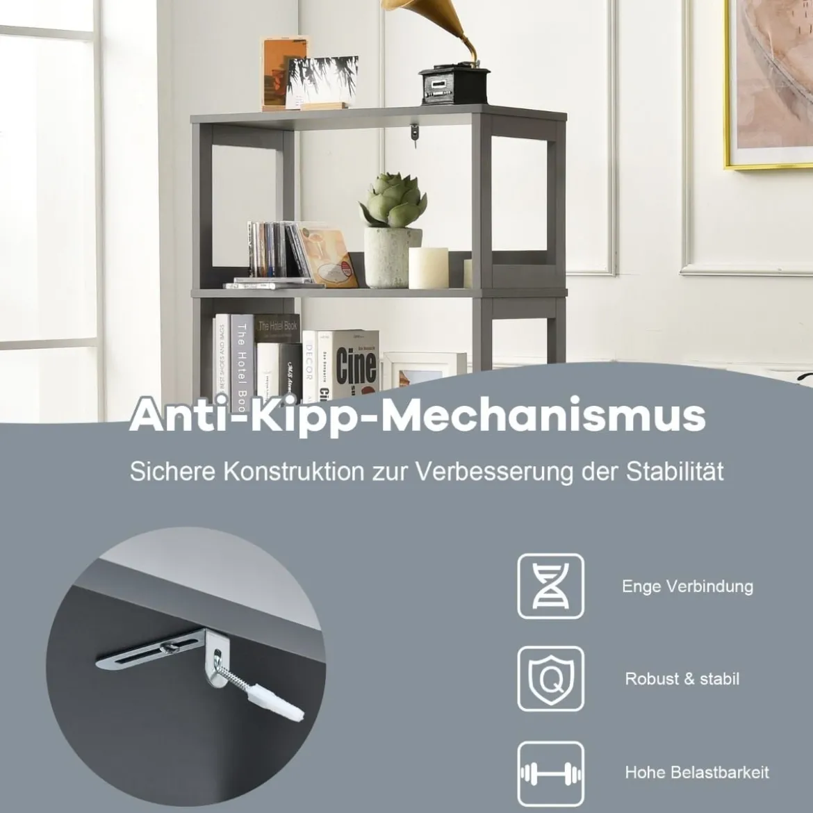 Freistehender Badezimmerschrank mit 2 Türen & 3 offenen Regalen & Schublade Hochschrank Grau