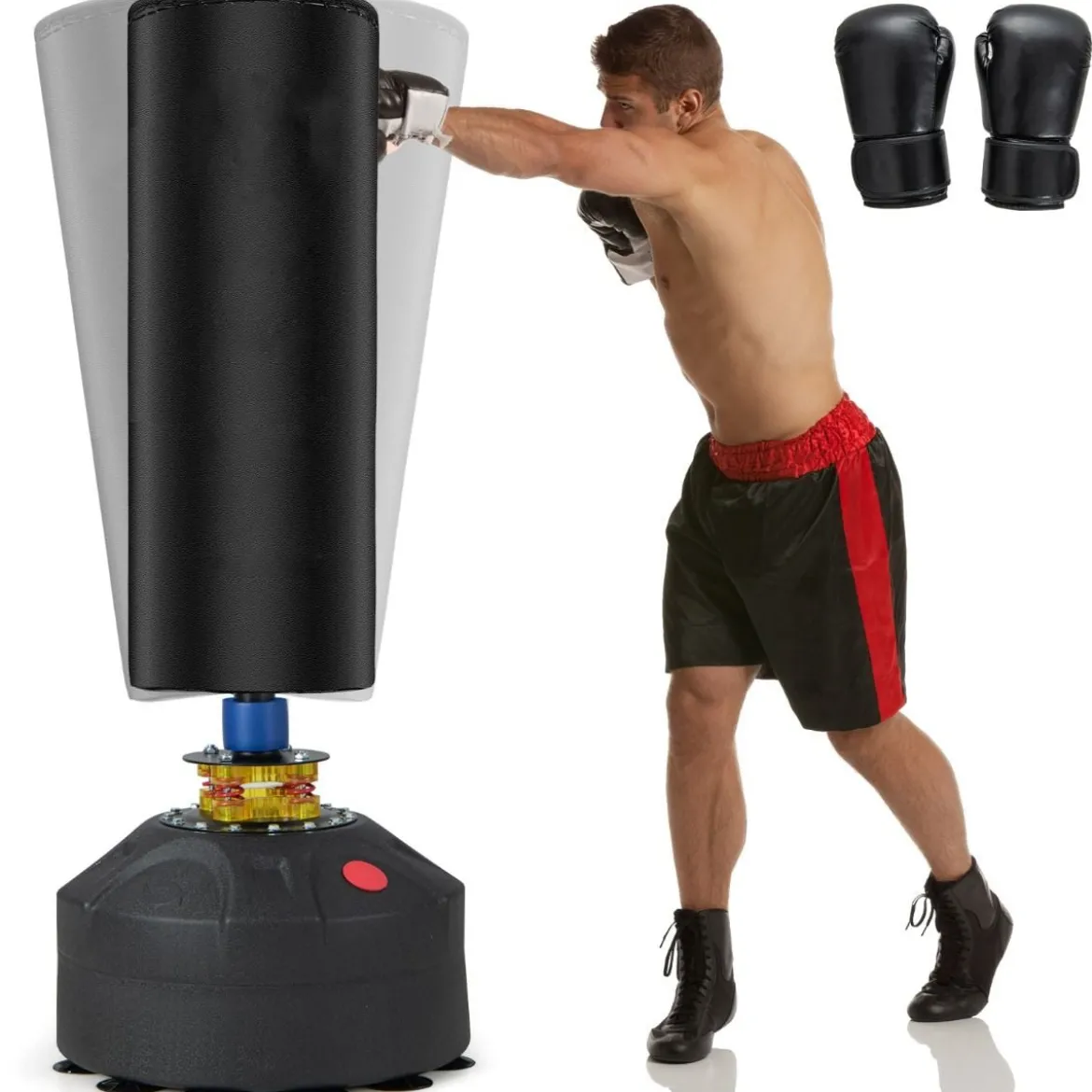 Freistehender Boxsack 173cm Standboxsack mit Boxhandschuhen & Saugfuß 50 x 50 x 173 cm Schwarz