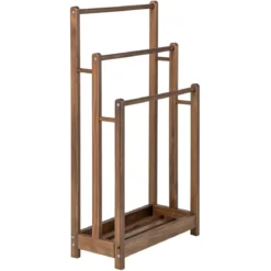 Freistehender Handtuchhalter aus Holz mit 3 Handtuchstangen & Unterer Ablage & Kippschutz