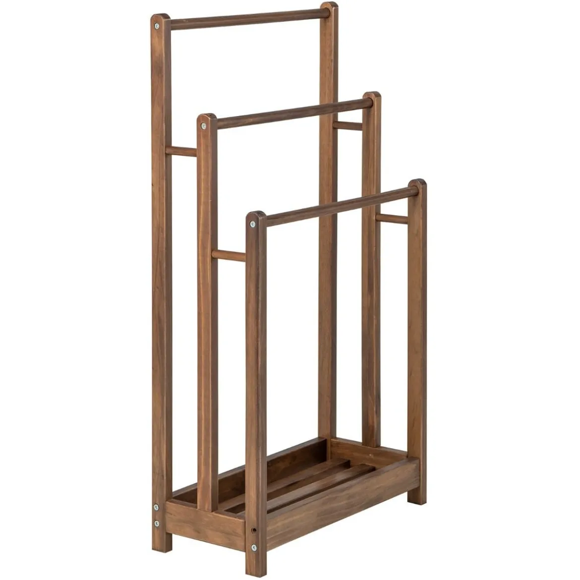 Freistehender Handtuchhalter aus Holz mit 3 Handtuchstangen & Unterer Ablage & Kippschutz