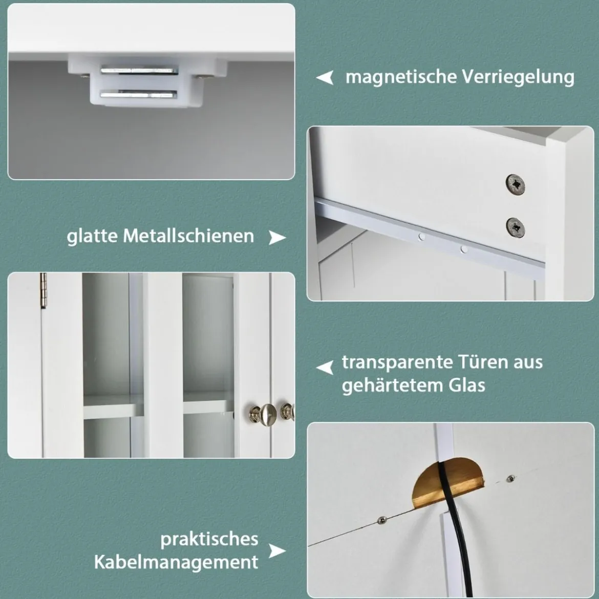 Freistehender Holzschrank mit 2 Schubladen & Verstellbaren Regalen Bodenschrank Weiß