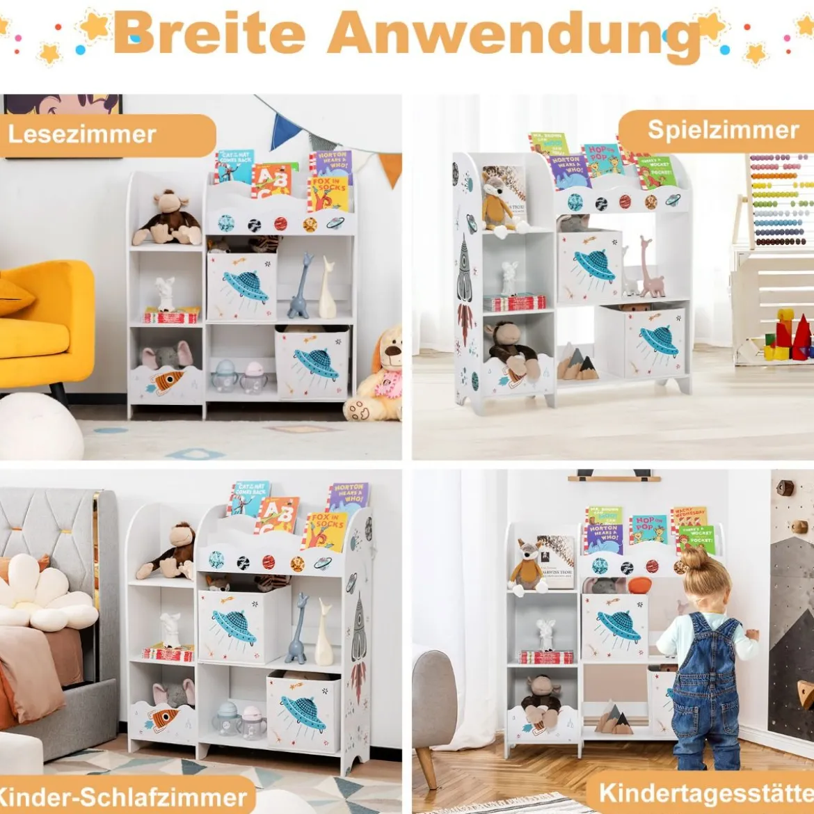 Freistehender Kinderzimmerschrank 3-stöckiger Kinderzimmerregal UFO Weiß