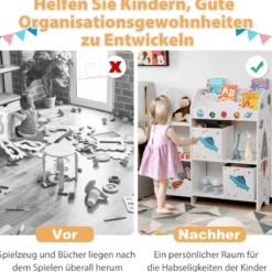 Freistehender Kinderzimmerschrank 3-stöckiger Kinderzimmerregal UFO Weiß