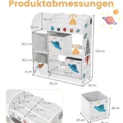 Freistehender Kinderzimmerschrank 3-stöckiger Kinderzimmerregal UFO Weiß