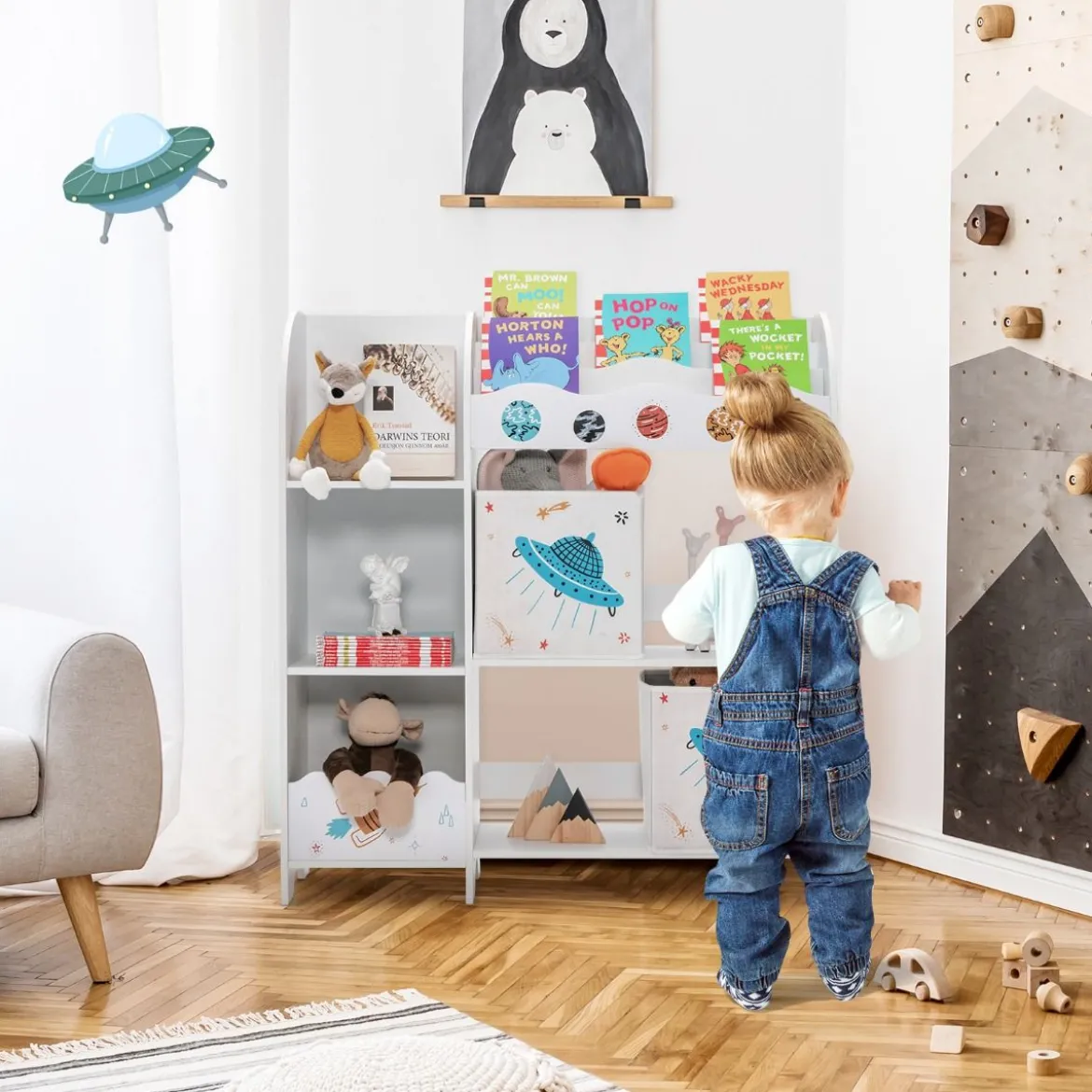 Freistehender Kinderzimmerschrank 3-stöckiger Kinderzimmerregal UFO Weiß