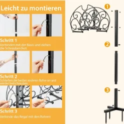 Freistehender Schlauchhalter mit 3 Ankerpunkten Einfach zu Montierende Robuste Schlauchhalterung Schwarz