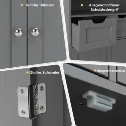 Freistehender Schrank mit Schubladen für die Küche Badezimmer 60 x 30 x 109cm Grau