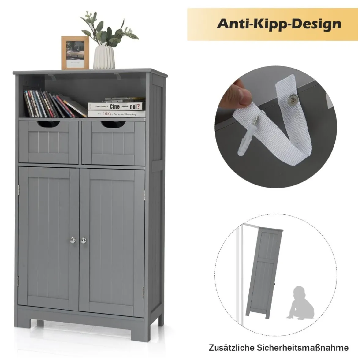 Freistehender Schrank mit Schubladen für die Küche Badezimmer 60 x 30 x 109cm Grau