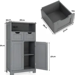 Freistehender Schrank mit Schubladen für die Küche Badezimmer 60 x 30 x 109cm Grau