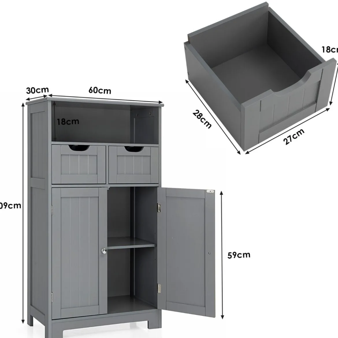 Freistehender Schrank mit Schubladen für die Küche Badezimmer 60 x 30 x 109cm Grau