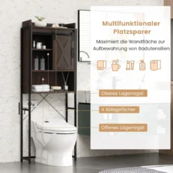 Freistehender Toilettenschrank Badezimmerregal mit verstellbaren Regalen Rustikales Braun