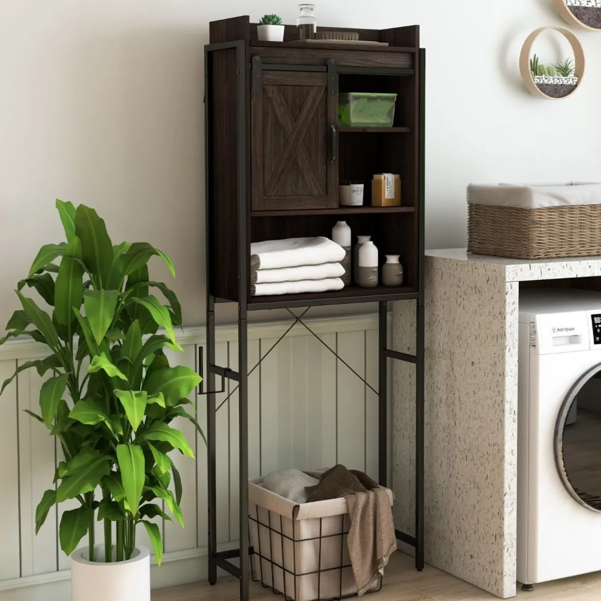 Freistehender Toilettenschrank Badezimmerregal mit verstellbaren Regalen Rustikales Braun