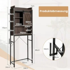 Freistehender Toilettenschrank Badezimmerregal mit verstellbaren Regalen Rustikales Braun