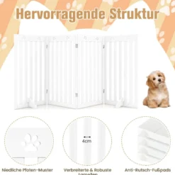 Freistehendes Holztor für Haustiere klappbares 4-teiliges Hundetor mit flexiblen Scharnieren Weiß