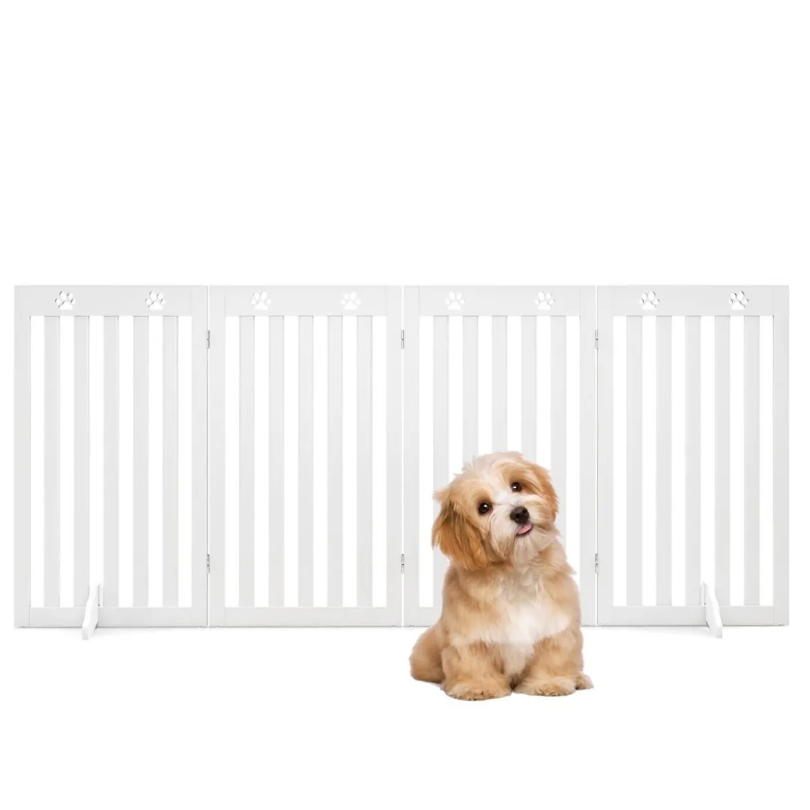Freistehendes Holztor für Haustiere klappbares 4-teiliges Hundetor mit flexiblen Scharnieren Weiß
