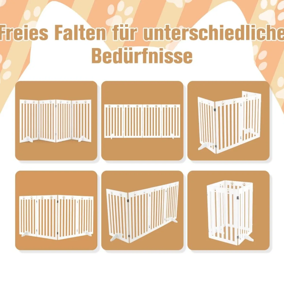 Freistehendes Holztor für Haustiere klappbares 4-teiliges Hundetor mit flexiblen Scharnieren Weiß