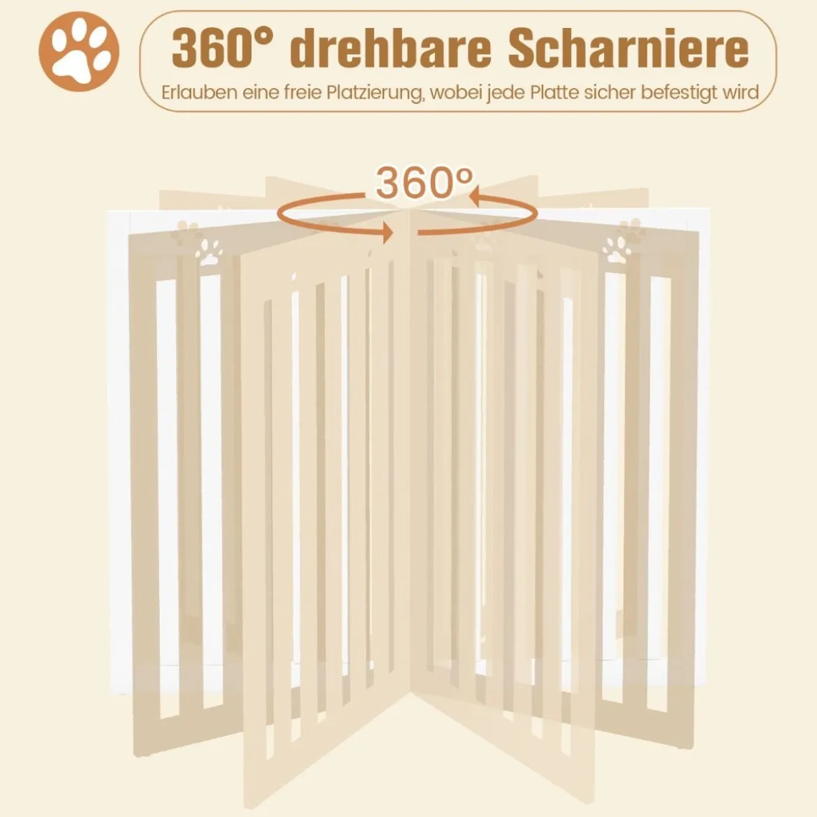 Freistehendes Holztor für Haustiere klappbares 4-teiliges Hundetor mit flexiblen Scharnieren Weiß