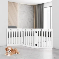 Freistehendes Holztor für Haustiere Klappbares Hundetor 3 Paneelen 151,5 x 60 x 1,5 cm Weiß