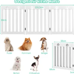 Freistehendes Holztor für Haustiere Klappbares Hundetor 3 Paneelen 151,5 x 60 x 1,5 cm Weiß