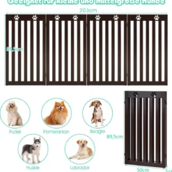 Freistehendes Holztor für Haustiere klappbares 3-teiliges Hundetor mit flexiblen Scharnieren Braun