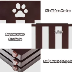 Freistehendes Holztor für Haustiere klappbares 3-teiliges Hundetor mit flexiblen Scharnieren Braun