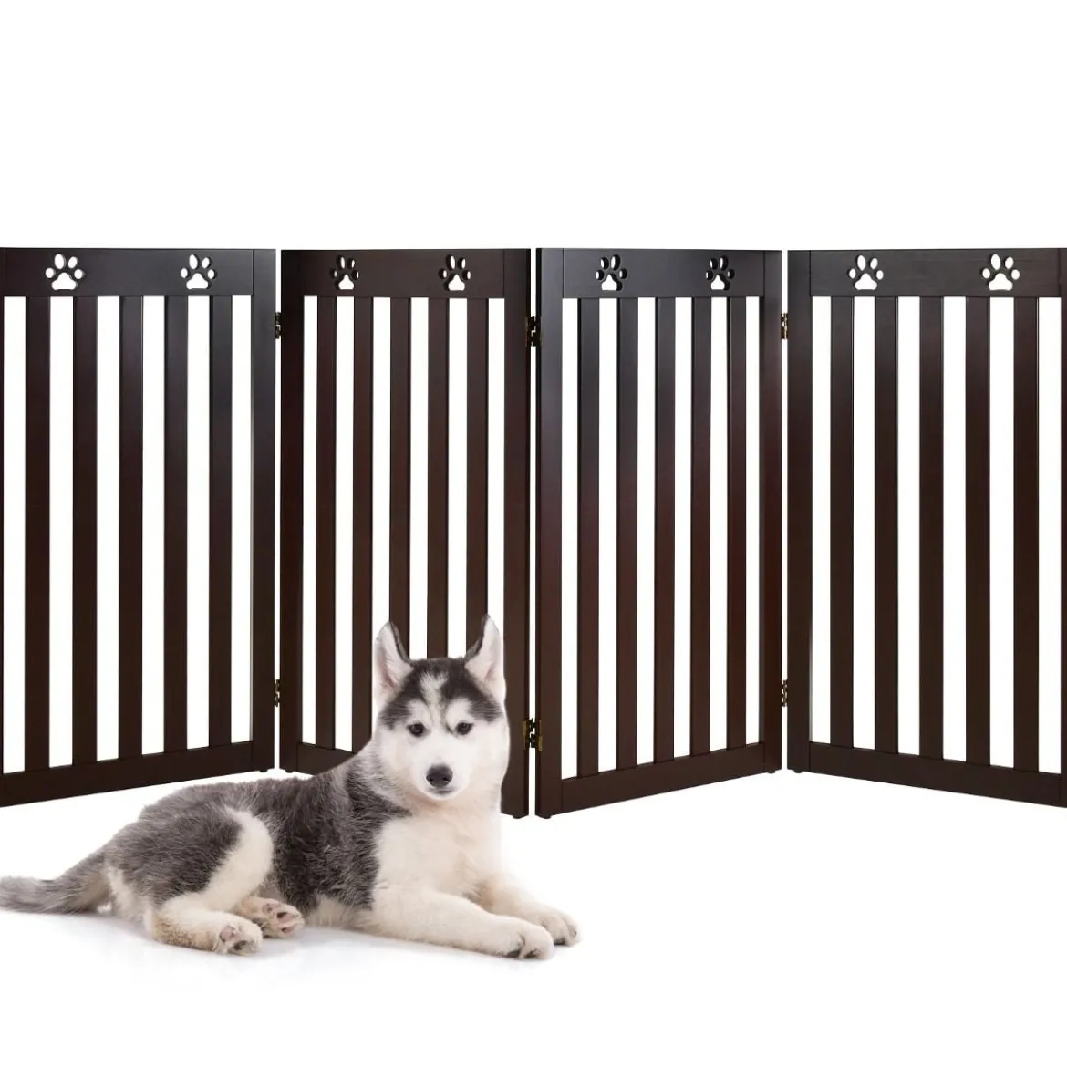 Freistehendes Holztor für Haustiere klappbares 3-teiliges Hundetor mit flexiblen Scharnieren Braun